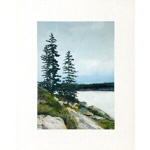 8x10 Maine Original Oil Painting Acadia Atlantic Ocean Pines New England Signed